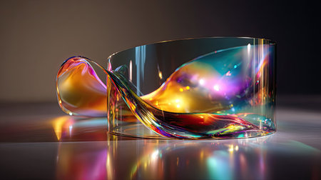 This stunning abstract sculpture features a colorful translucent wave that reflects light beautifully, creating a captivating visual experience with artful design.の素材