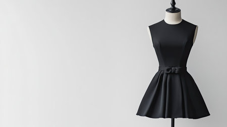 Modern dress showcased on a mannequin with a white background, offering clear space for text or document placementの素材