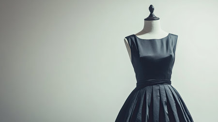 Elegant contemporary dress displayed on a mannequin with a white background, offering plenty of space for written contentの素材