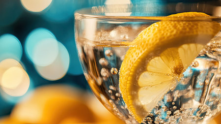 Close-up of a classic cocktail with a twist of lemonの素材