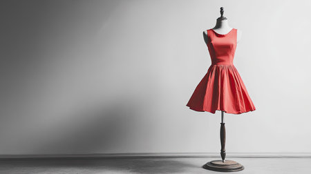 Stylish dress displayed on a mannequin against a plain white backdrop, with plenty of copy space available and no peopleの素材