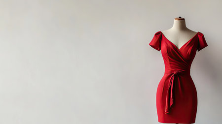 Stylish dress displayed on a mannequin against a plain white backdrop, with plenty of copy space available and no peopleの素材