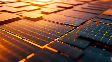 Aerial perspective of solar cells with room for additional textの素材