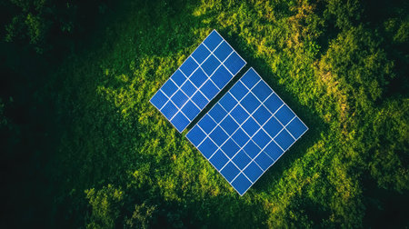 Solar energy panels with open copy space from a top-down viewの素材