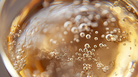 Close-up of a bubbly sparkling wine in a glass fluteの素材