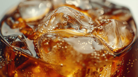 Close-up of a clear glass of cold brew coffee with iceの素材