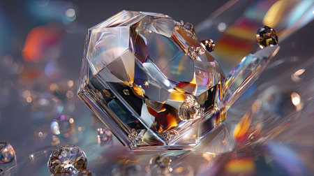 A captivating crystal structure with vivid reflections and captivating light effects, set against a soft gradient background. Perfect for art and decor.の素材