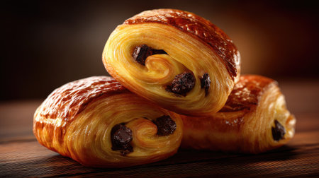 A beautifully composed image of freshly baked chocolate croissants, showcasing rich textures and warm colors, perfect for food lovers and culinary enthusiasts.の素材