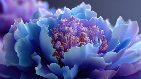 This image showcases a breathtaking close-up view of a soft blue and purple flower, highlighting its intricate petals and textured center, evoking a sense of tranquility and natural beauty.の素材