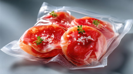 A beautifully arranged package of fresh culinary delights showcases vibrant colors and intricate details, perfect for gourmet presentations or recipes.の素材