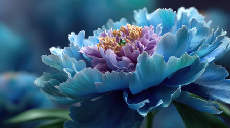 This stunning close-up captures a vibrant blue and purple flower with delicate petals gracefully illuminated by soft natural light, showcasing its intricate details.の素材