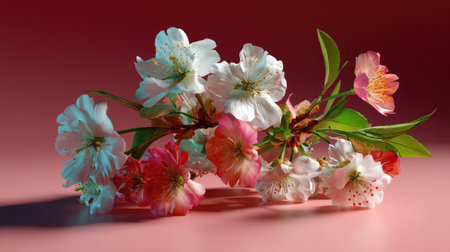 A stunning arrangement of cherry blossoms in various shades of pink and white creates a serene and artistic atmosphere, perfect for seasonal themes and creative designs.の素材