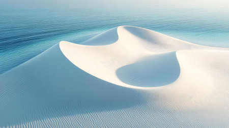 Soft white sand dunes gently sloping into clear blue waters, copy spaceの素材