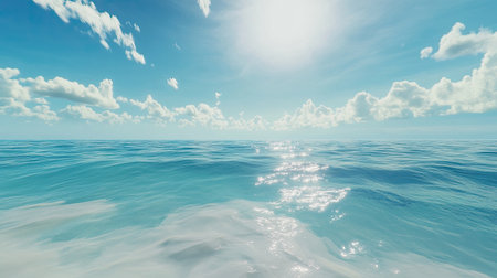The shimmering surface of the bluest sea with gentle waves, leaving ample copy space in the skyの素材