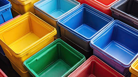 A clean shot of empty storage bins with room to add your promotional messageの素材