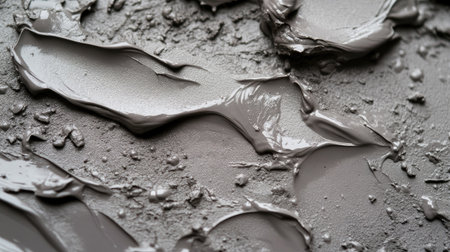 Close-up view of freshly mixed gray paint spread across a smooth surface, showcasing a unique texture and artistic potential for various creative projects.の素材