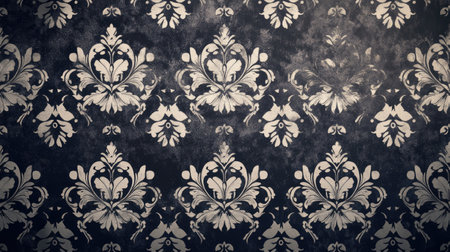 This elegant vintage floral pattern features intricate designs on a dark textured background, perfect for adding a classic touch to any interior design project.の素材