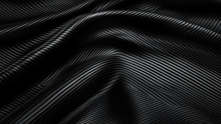 This image showcases an elegant black fabric texture featuring intricate line patterns and soft waves, ideal for backgrounds or stylish design projects.の素材