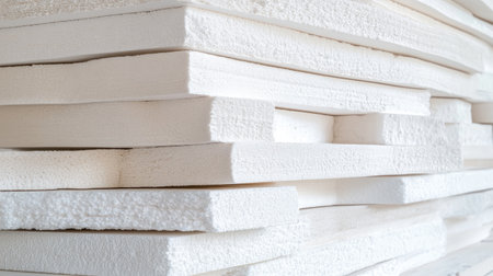 A close-up view of stacked white foam sheets showcasing their texture and suitability for various crafting and design purposes. Perfect for art projects and more.の素材