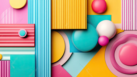 Vibrant abstract composition featuring colorful geometric shapes and bold patterns. Ideal for creative projects, design backgrounds, or modern art displays.の素材