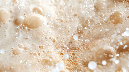 This close-up image captures the intricate details of bubbles and foam in a liquid, showcasing movement and softness. Ideal for creative projects.の素材