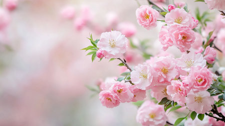 A stunning display of delicate pink cherry blossoms in full bloom against a softly blurred background, capturing the essence of spring and natural beauty.の素材