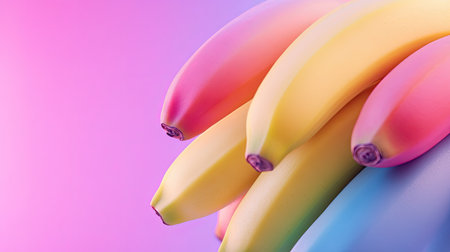 A stunning composition of colorful bananas resting against a vibrant gradient background. Perfect for themes of freshness, nutrition, and summer vibes.の素材