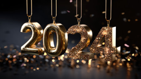 Celebrate the arrival of 2024 with this stunning image featuring golden numbers, sparkling details, and a festive atmosphere ideal for party themes.の素材