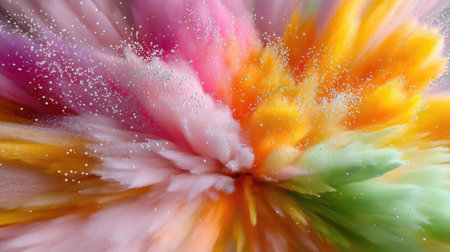 A vibrant explosion of colorful powder creates a dynamic and artistic background full of energy and cheerful tones. Sparkles add an enchanting effect.の素材