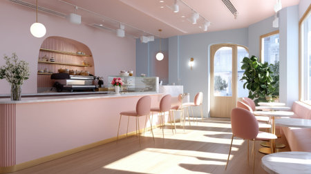 This image showcases a bright and modern cafの素材