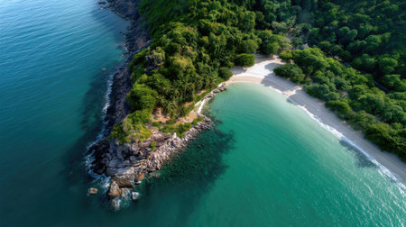 Experience the breathtaking beauty of a tropical island with crystal-clear waters and lush greenery, ideal for relaxation and adventure seekers.の素材