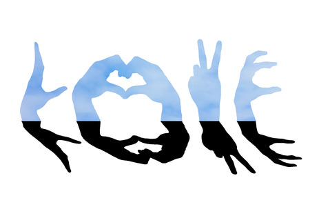 The hand symbol for the word love represented by Love the bright and wholesome.の写真素材