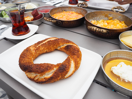 Turkish breakfast With various dipping sauceの写真素材