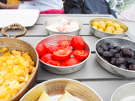 Turkish breakfast With various dipping sauceの写真素材