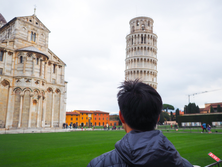 Tourists like to go to the Tower of Pisa, Italy.の写真素材