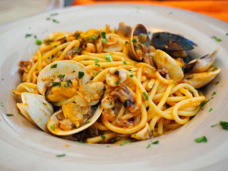spaghetti seafood, famous food in Italy.の写真素材