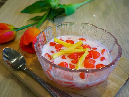 Thai Red Ruby in Coconut Milk desserts from Thailand, eat after the main meal in the summer, very tastyの写真素材