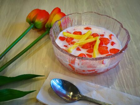 Thai Red Ruby in Coconut Milk desserts from Thailand, eat after the main meal in the summer, very tastyの写真素材