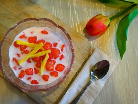 Thai Red Ruby in Coconut Milk desserts from Thailand, eat after the main meal in the summer, very tastyの写真素材