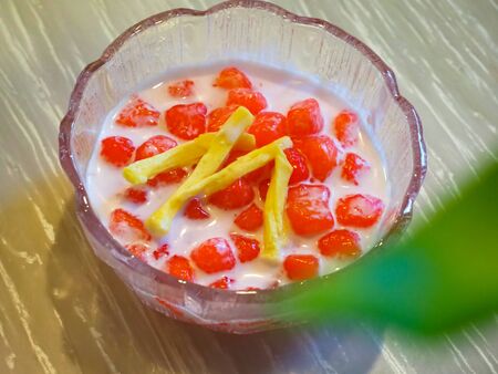 Thai Red Ruby in Coconut Milk desserts from Thailand, eat after the main meal in the summer, very tastyの写真素材