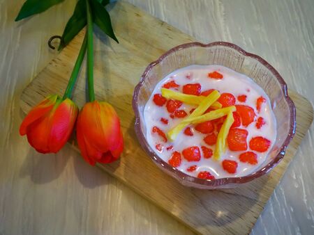 Thai Red Ruby in Coconut Milk desserts from Thailand, eat after the main meal in the summer, very tastyの写真素材