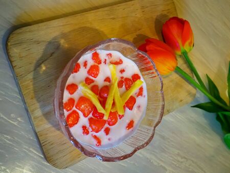 Thai Red Ruby in Coconut Milk desserts from Thailand, eat after the main meal in the summer, very tastyの写真素材