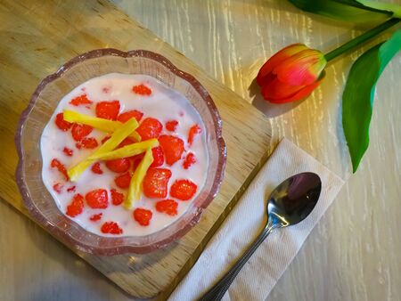 Thai Red Ruby in Coconut Milk desserts from Thailand, eat after the main meal in the summer, very tastyの写真素材