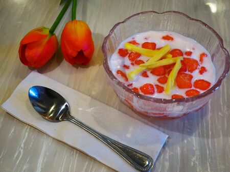 Thai Red Ruby in Coconut Milk desserts from Thailand, eat after the main meal in the summer, very tastyの写真素材