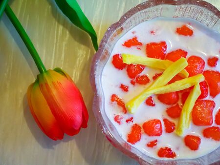 Thai Red Ruby in Coconut Milk desserts from Thailand, eat after the main meal in the summer, very tastyの写真素材
