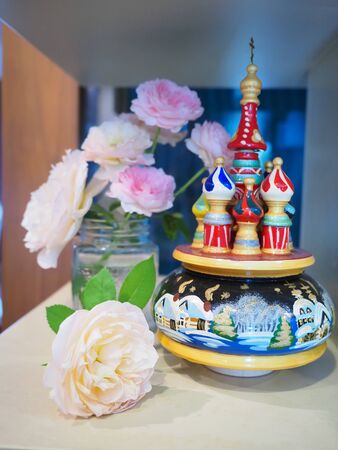 Roses and souvenirs from Russia in my living roomの写真素材