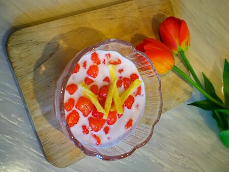 Thai Red Ruby in Coconut Milk desserts from Thailand, eat after the main meal in the summer, very tastyの写真素材