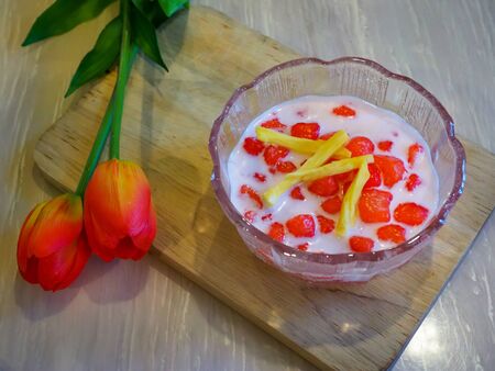 Thai Red Ruby in Coconut Milk desserts from Thailand, eat after the main meal in the summer, very tastyの写真素材