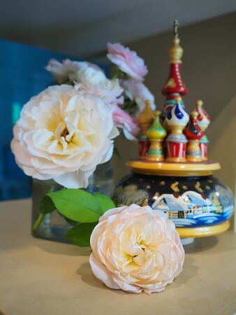 Roses and souvenirs from Russia in my living roomの写真素材