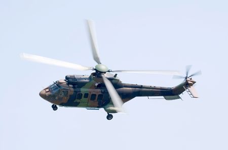 Helicopter in flight shooted on aircraft show